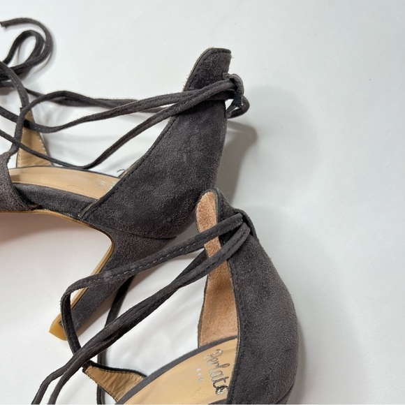 PERLATO Grey Suede Ankle Tie-up Sexy Pointed Toe Pumps Heels Shoes - Picture 8 of 12